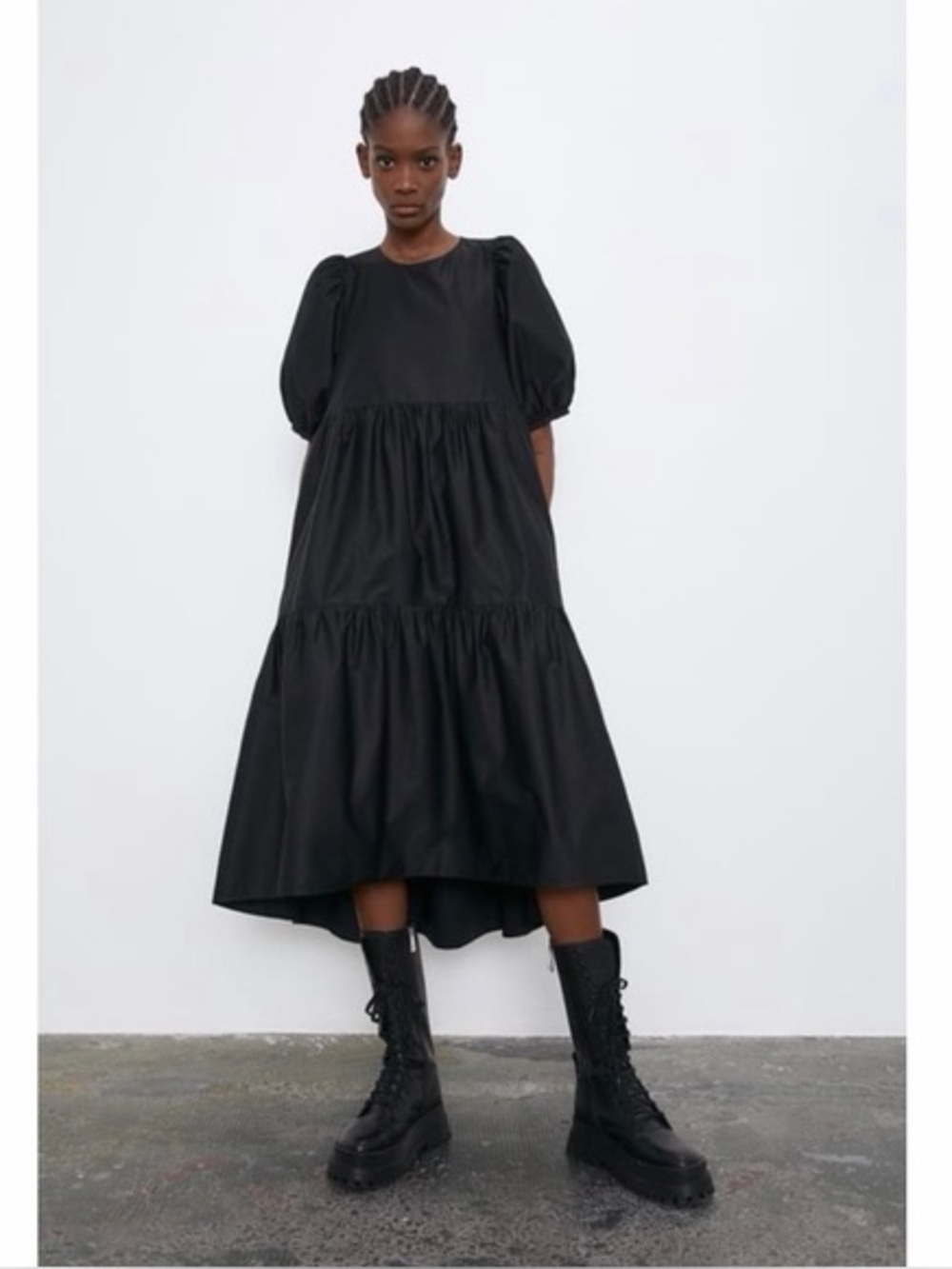 NWT Zara Asymmetrical Black Poplin Cotton Dress Size Small